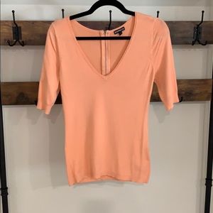 Express v neck salmon 3/4 sleeve zip back sweater